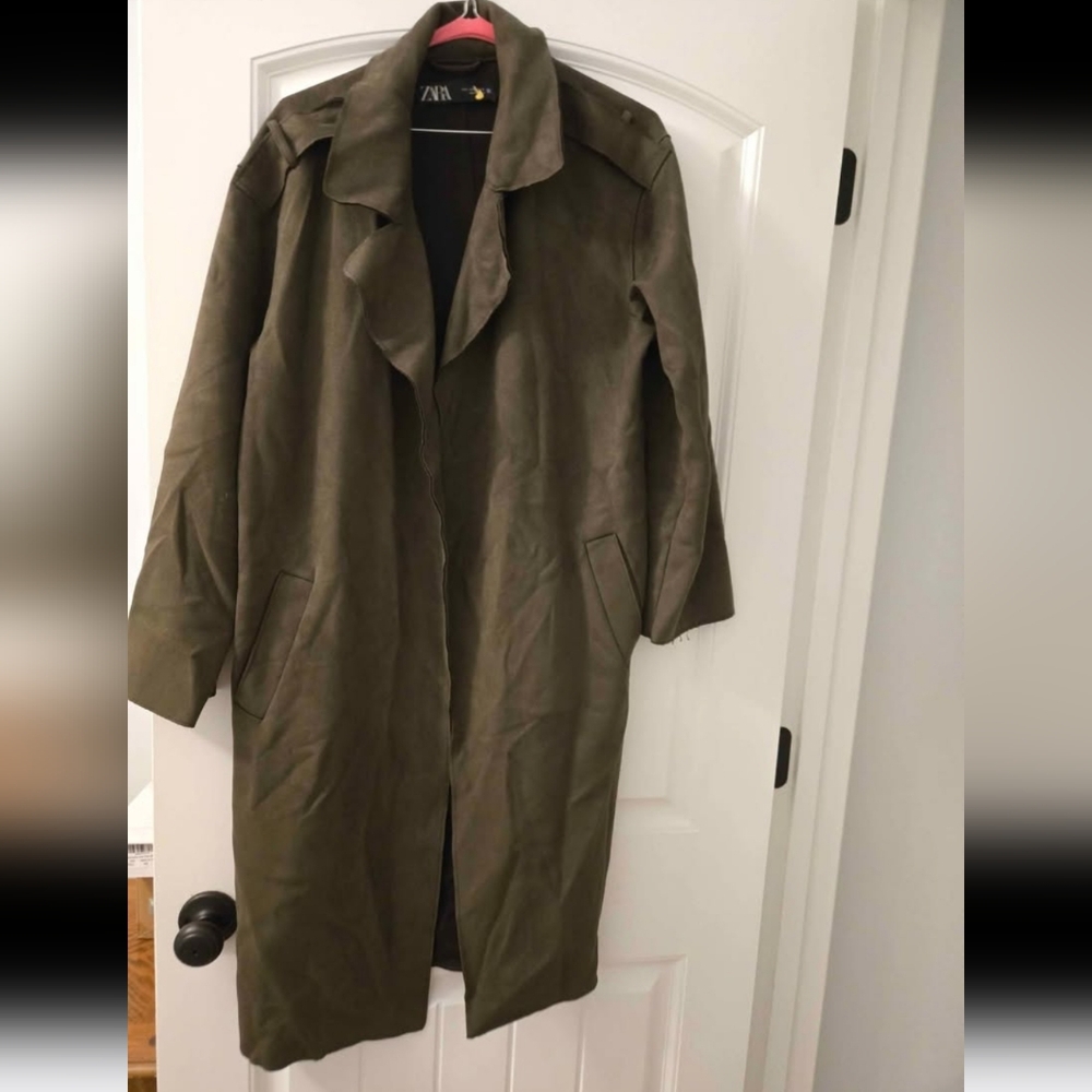Zara Olive Green Woman's Trench Coat - Picture 2 of 3